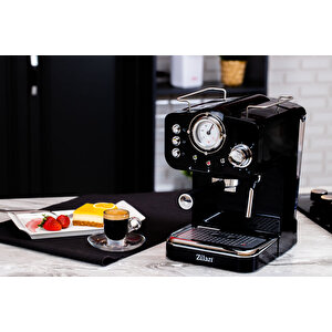 Zln2991 Retro Espresso Kahve Makinesi (espresso-cappiccino-latte)15 Bar Basınç Süt Köpürtücü 1.25l 1100w | Siyah