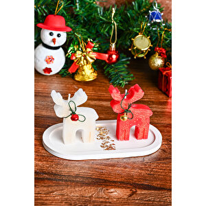 Dekoratif 2'li Geyik Mum Seti Beton Kaideli Yılbaşı Noel Yeni Yıl Temalı Mum Seti