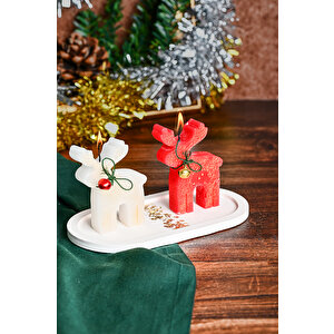 Dekoratif 2'li Geyik Mum Seti Beton Kaideli Yılbaşı Noel Yeni Yıl Temalı Mum Seti