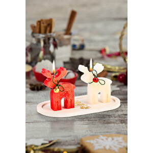 Dekoratif 2'li Geyik Mum Seti Beton Kaideli Yılbaşı Noel Yeni Yıl Temalı Mum Seti