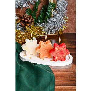 Dekoratif 3'lü Yıldız Mum Seti Beton Kaideli Yılbaşı Noel Yeni Yıl Temalı Mum Seti