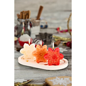 Dekoratif 3'lü Yıldız Mum Seti Beton Kaideli Yılbaşı Noel Yeni Yıl Temalı Mum Seti