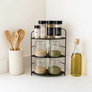 Banyo Mutfak Düzenleyici Organizer Köşe Rafı - Ayarlanabilir 3 Raflı Baharatlık