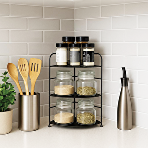 Banyo Mutfak Düzenleyici Organizer Köşe Rafı - Ayarlanabilir 3 Raflı Baharatlık