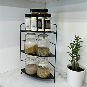 Banyo Mutfak Düzenleyici Organizer Köşe Rafı - Ayarlanabilir 3 Raflı Baharatlık