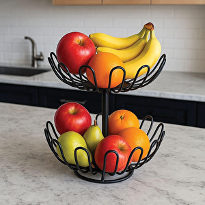 Damla Model Siyah 2 Katlı Meyve Sepeti – Şık Ve Modern Tasarım