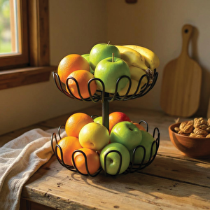 Damla Model Siyah 2 Katlı Meyve Sepeti – Şık Ve Modern Tasarım