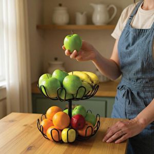 Damla Model Siyah 2 Katlı Meyve Sepeti – Şık Ve Modern Tasarım