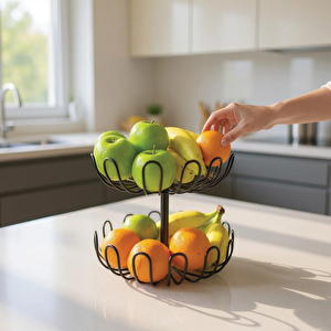 Damla Model Siyah 2 Katlı Meyve Sepeti – Şık Ve Modern Tasarım