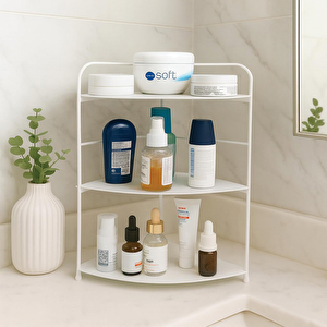 Banyo Mutfak Düzenleyici Organizer Köşe Rafı Beyaz - Ayarlanabilir 3 Raflı Baharatlık