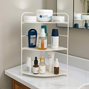 Banyo Mutfak Düzenleyici Organizer Köşe Rafı Beyaz - Ayarlanabilir 3 Raflı Baharatlık