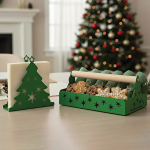 Çam Ağaci Temali Metal Ekmekli̇k Peçeteli̇k Yeşi̇l