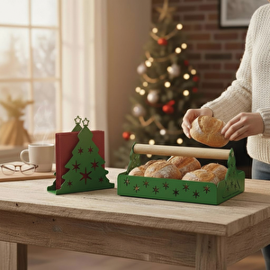 Çam Ağaci Temali Metal Ekmekli̇k Peçeteli̇k Yeşi̇l