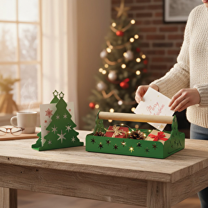 Çam Ağaci Temali Metal Ekmekli̇k Peçeteli̇k Yeşi̇l