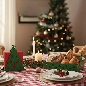 Çam Ağaci Temali Metal Ekmekli̇k Peçeteli̇k Yeşi̇l