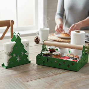 Çam Ağaci Temali Metal Ekmekli̇k Peçeteli̇k Yeşi̇l