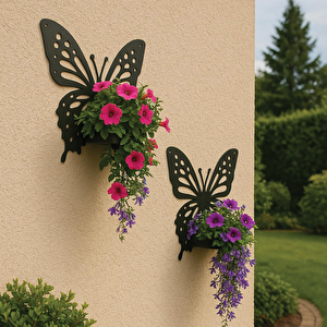 2'li Kelebek Temalı Duvar Rafı Mumluk Model 1 Siyah