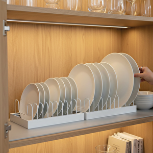24/40 Tabaklık Rafı Tabak Kurutmalık Tencere Kapak Düzenleyici Organizer Standı Beyaz