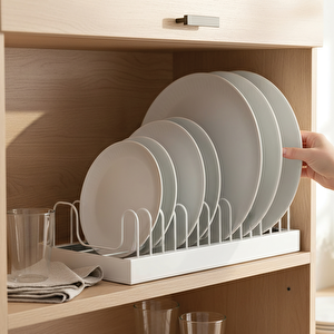 24/40 Tabaklık Rafı Tabak Kurutmalık Tencere Kapak Düzenleyici Organizer Standı Beyaz