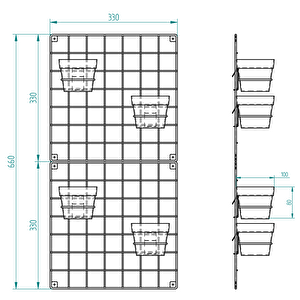 2'li 33x33 Dekoratif Hasır Tel Duvar Paneli 4 saksılı