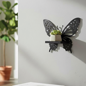 Kelebek Temalı Duvar Rafı Mumluk Model 1 Siyah