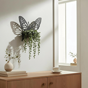 Kelebek Temalı Duvar Rafı Mumluk Model 1 Siyah