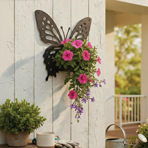 Kelebek Temalı Duvar Rafı Mumluk Model 1 Siyah