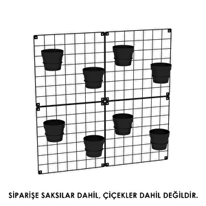 4'lü 33x33 Dekoratif Hasır Tel Duvar Paneli 8 saksılı