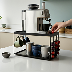 Kapsül Kahve Organizeri Model 3 Siyah - Şık Ve Fonksiyonel Düzenleyici Stand