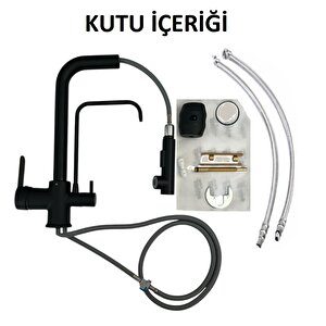 Si̇yah Aritmali Spi̇ralli̇ 2 Modlu Başlik L Boru Mutfak Evye Bataryasi Pri̇nç Armatür Musluk