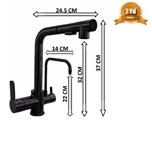 Si̇yah Aritmali Spi̇ralli̇ 2 Modlu Başlik L Boru Mutfak Evye Bataryasi Pri̇nç Armatür Musluk