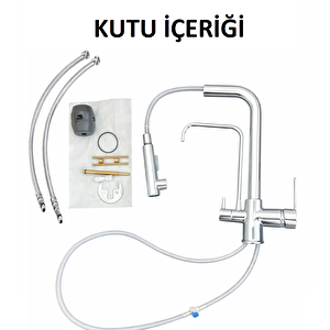 Krom Aritmali Spi̇ralli̇ 2 Modlu Başlik L Boru Mutfak Evye Bataryasi  Gümüş Pri̇nç Armatür Musluk