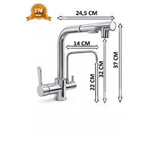 Krom Aritmali Spi̇ralli̇ 2 Modlu Başlik L Boru Mutfak Evye Bataryasi  Gümüş Pri̇nç Armatür Musluk