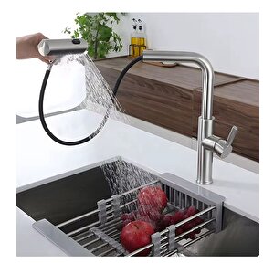 Çok Modlu Inox Mutfak Evye Bataryasi Mat Gri̇ Musluk Spi̇ralli̇ Çek Birak Başlik Yağmurlama