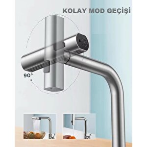 Çok Modlu Inox Mutfak Evye Bataryasi Mat Gri̇ Musluk Spi̇ralli̇ Çek Birak Başlik Yağmurlama
