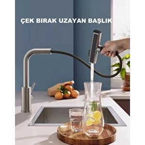 Çok Modlu Inox Mutfak Evye Bataryasi Mat Gri̇ Musluk Spi̇ralli̇ Çek Birak Başlik Yağmurlama