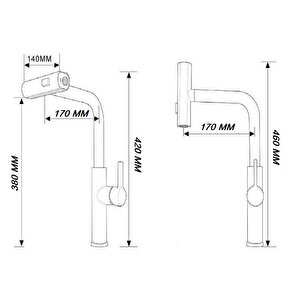 Çok Modlu Inox Mutfak Evye Bataryasi Mat Gri̇ Musluk Spi̇ralli̇ Çek Birak Başlik Yağmurlama