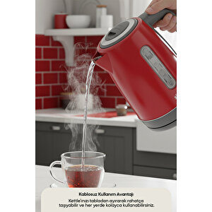Inox Su Isıtıcı Kettle  Paslanmaz Çelik Sk-8031 Kırmızı