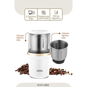 2982 Kahve & Baharat Öğütücü Beyaz/gold – 200w Güç, Paslanmaz Çelik Bıçak, 100g Kapasite
