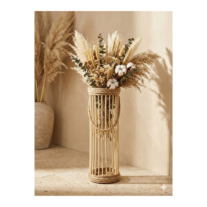Bohem Dekoratif Vazo / Büyük Ahşap Vazo / Retro Çiçeklik 40 Cm