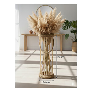 Bohem Dekoratif Vazo / Büyük Ahşap Vazo / Retro Çiçeklik 40 Cm