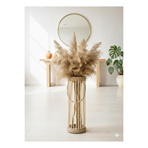 Bohem Dekoratif Vazo / Büyük Ahşap Vazo / Retro Çiçeklik 40 Cm