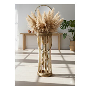 Bohem Dekoratif Vazo / Büyük Ahşap Vazo / Retro Çiçeklik 40 Cm