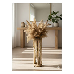 Bohem Dekoratif Vazo / Büyük Ahşap Vazo / Retro Çiçeklik 40 Cm