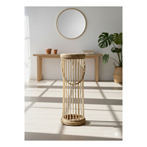 Bohem Dekoratif Vazo / Büyük Ahşap Vazo / Retro Çiçeklik 40 Cm