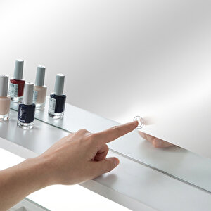 Eymense Dokunmatik Led Aynalı Camlı 11 Çekmeceli Takı Bölmeli Kulis Makyaj Masası Beyaz