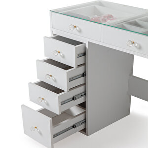 Eymense Dokunmatik Led Aynalı Camlı 11 Çekmeceli Takı Bölmeli Kulis Makyaj Masası Beyaz