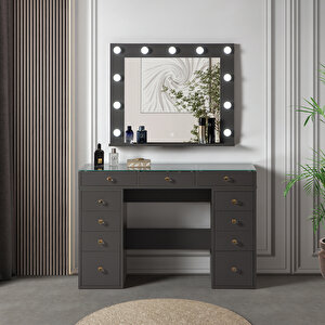 Dokunmatik Led Aynalı Camlı 11 Çekmeceli Takı Bölmeli Kulis Makyaj Masası Antrasit Antrasit