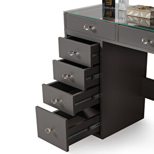 Eymense Dokunmatik Led Aynalı Camlı 11 Çekmeceli Takı Bölmeli Kulis Makyaj Masası Antrasit