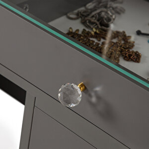 Eymense Dokunmatik Led Aynalı Camlı 11 Çekmeceli Takı Bölmeli Kulis Makyaj Masası Antrasit